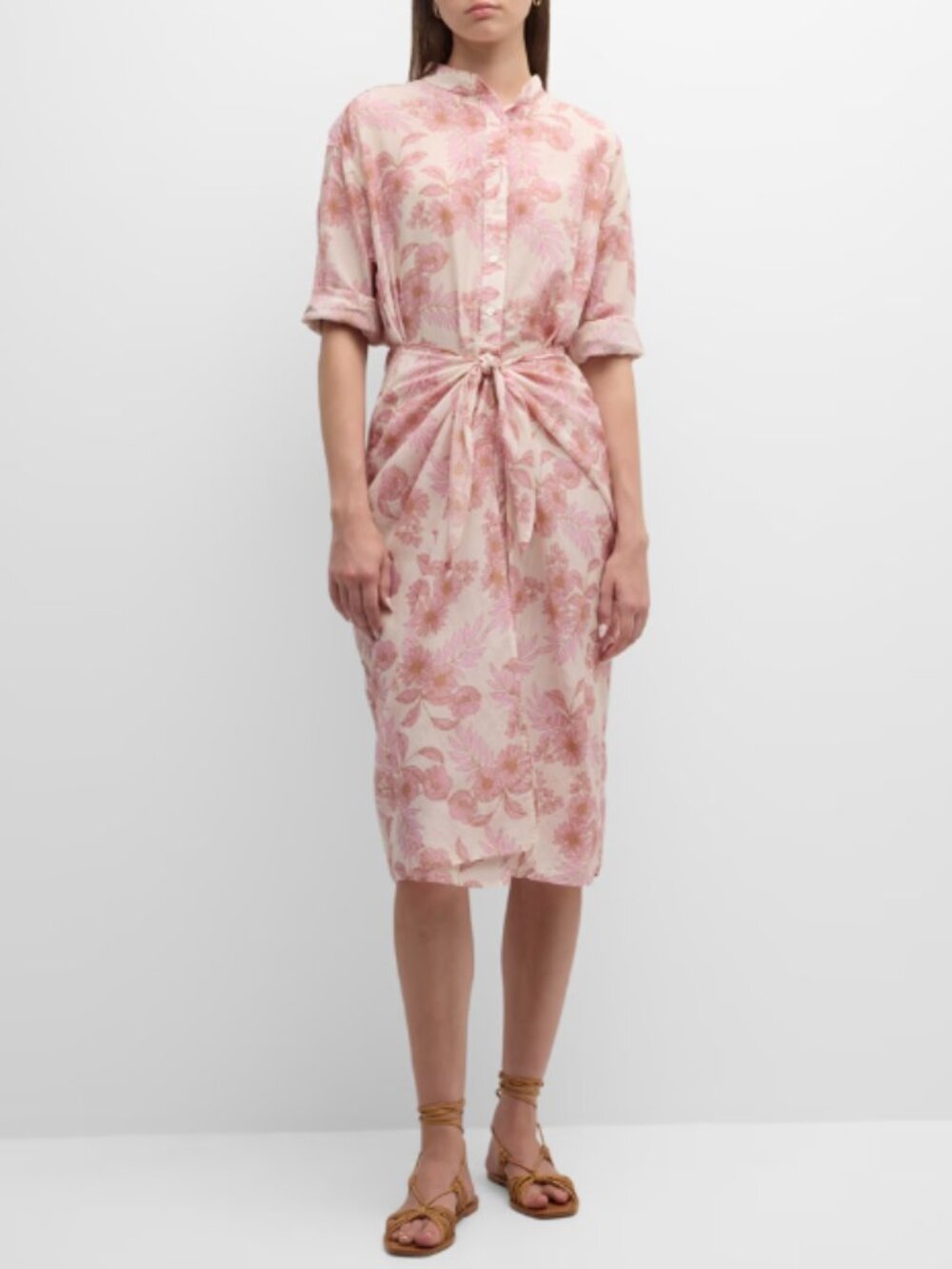 XÍRENA Alana Floral Long Sleeve Cotton Silk Shirtdress in Blush Ivory Sz L